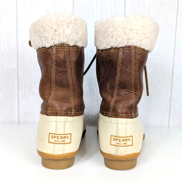 Sperry Tall Saltwater Duckboots Women's Size 6 Top Sider Brown Leather and Cream - Picture 9 of 14
